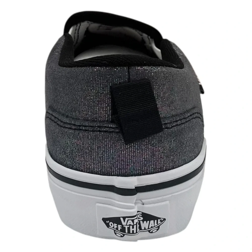 Vans Youth Girls Asher Slip On Casual Shoes Size 4 Shimmer Black Gray Sneakers